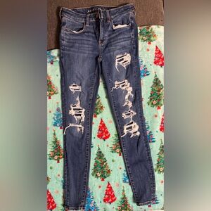 American Eagle Dark Blue Distressed Skinny Jeans